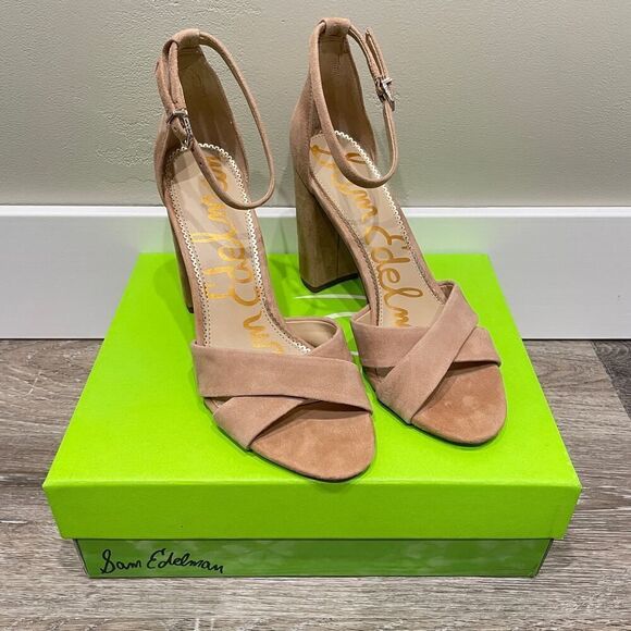 NEW Sam Edelman Yancy Block Heel Ankle Strap Sandal Caramel Suede - Size: 10 - Picture 10 of 10